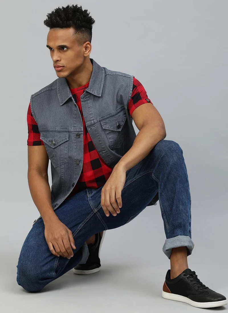 Urbano Fashion  Urbano Fashion Men's Light Grey Regular Fit Washed Sleeveless Denim Jacket for Men | Best Price UAE